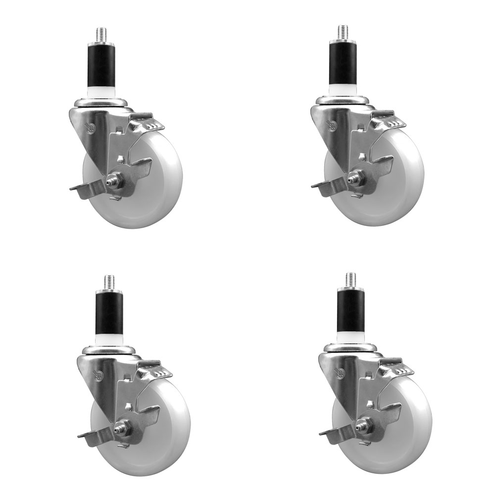 Nylon Swivel Expanding Stem Caster Set of 4 with 4 Inch White Wheel and 1-3/8" Stems - Includes 4 Swivel with Top Lock Brakes - 1200 lbs. Total Capacity - Service Caster Brand — photo 1