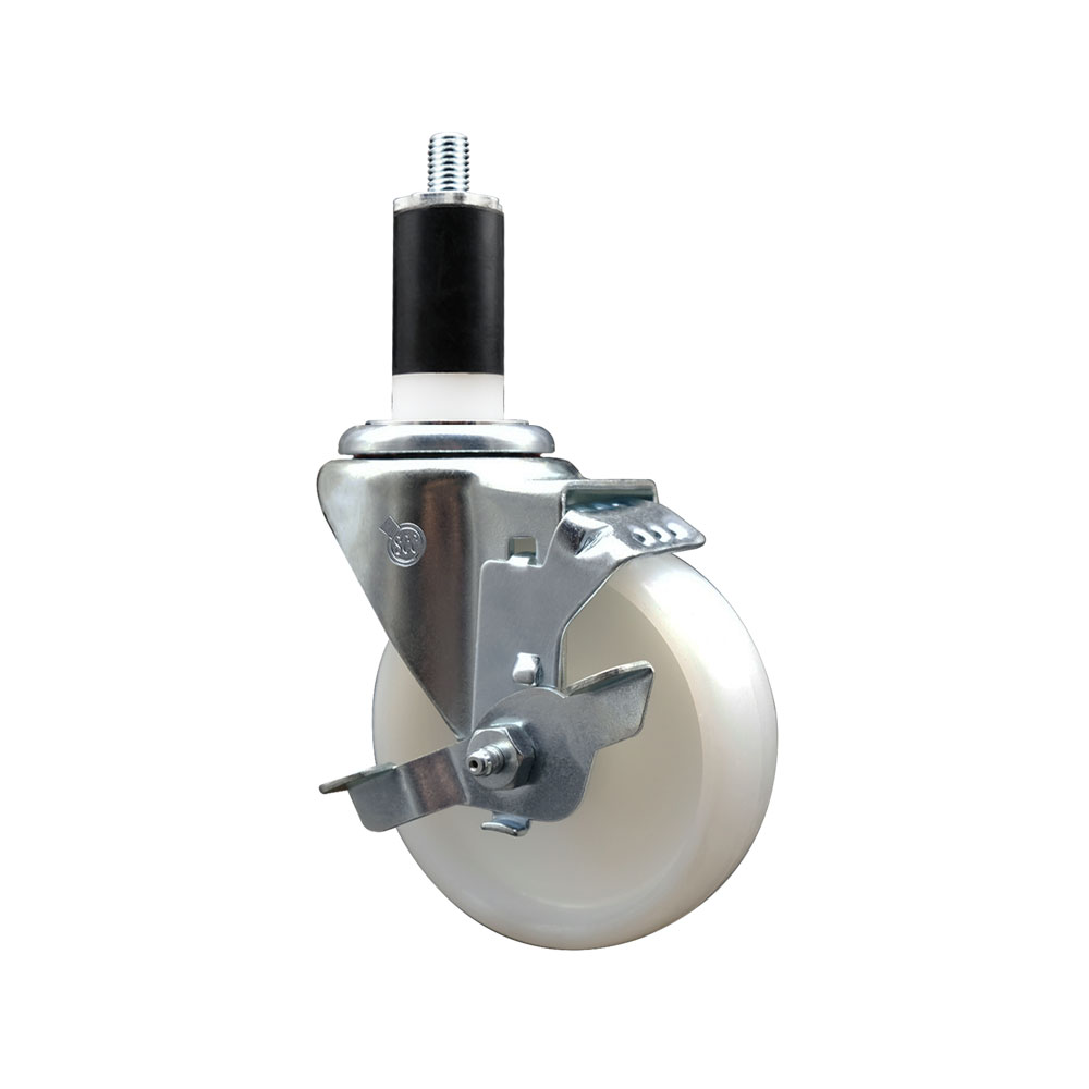 Nylon Expanding Stem Swivel Caster with 4 Inch White Wheel and 1-3/8" Stem & Top Locking Brake - 300 lbs. Capacity Per Caster - Service Caster Brand — photo 1