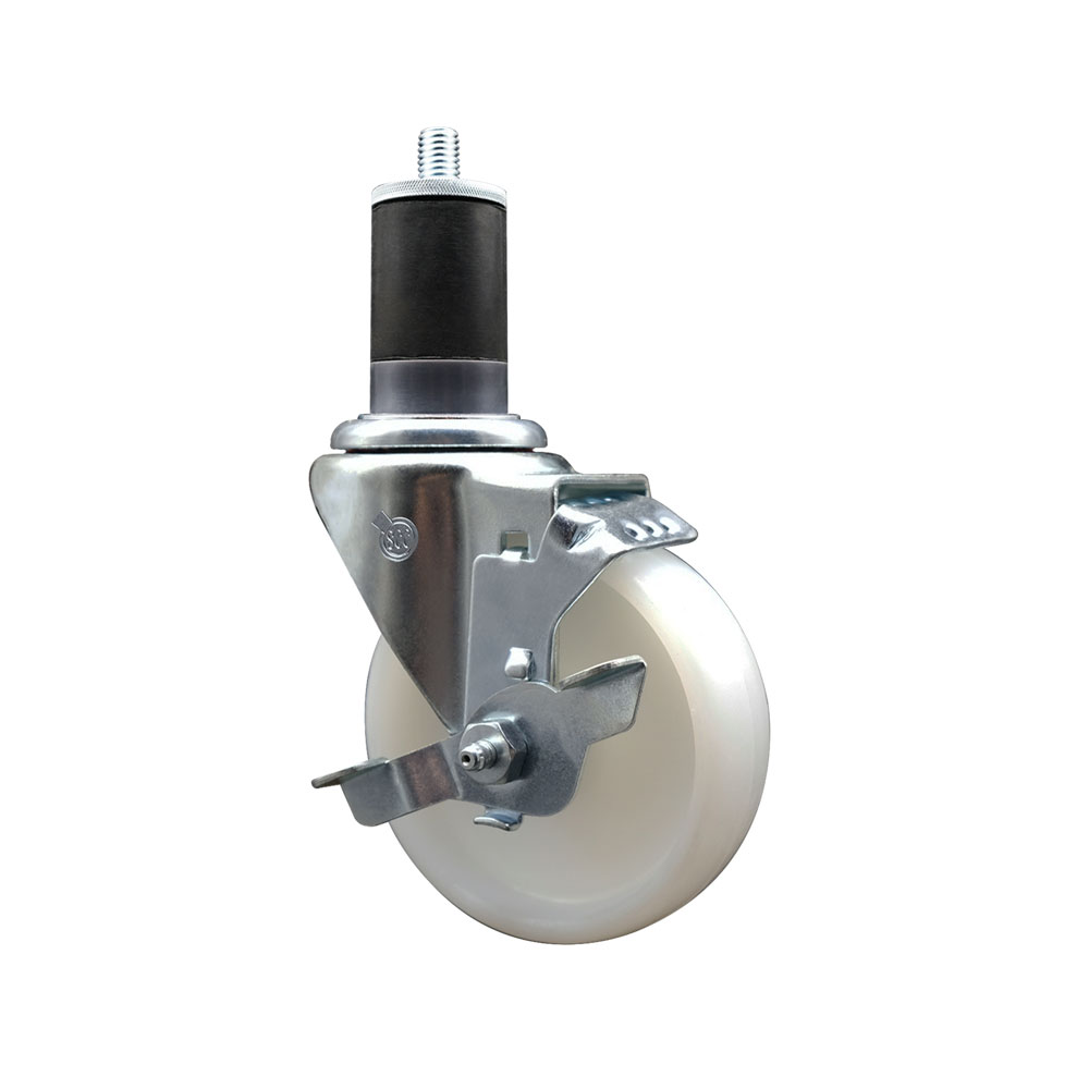 Nylon Expanding Stem Swivel Caster with 4 Inch White Wheel and 1-5/8" Stem & Top Locking Brake - 300 lbs. Capacity Per Caster - Service Caster Brand — photo 1