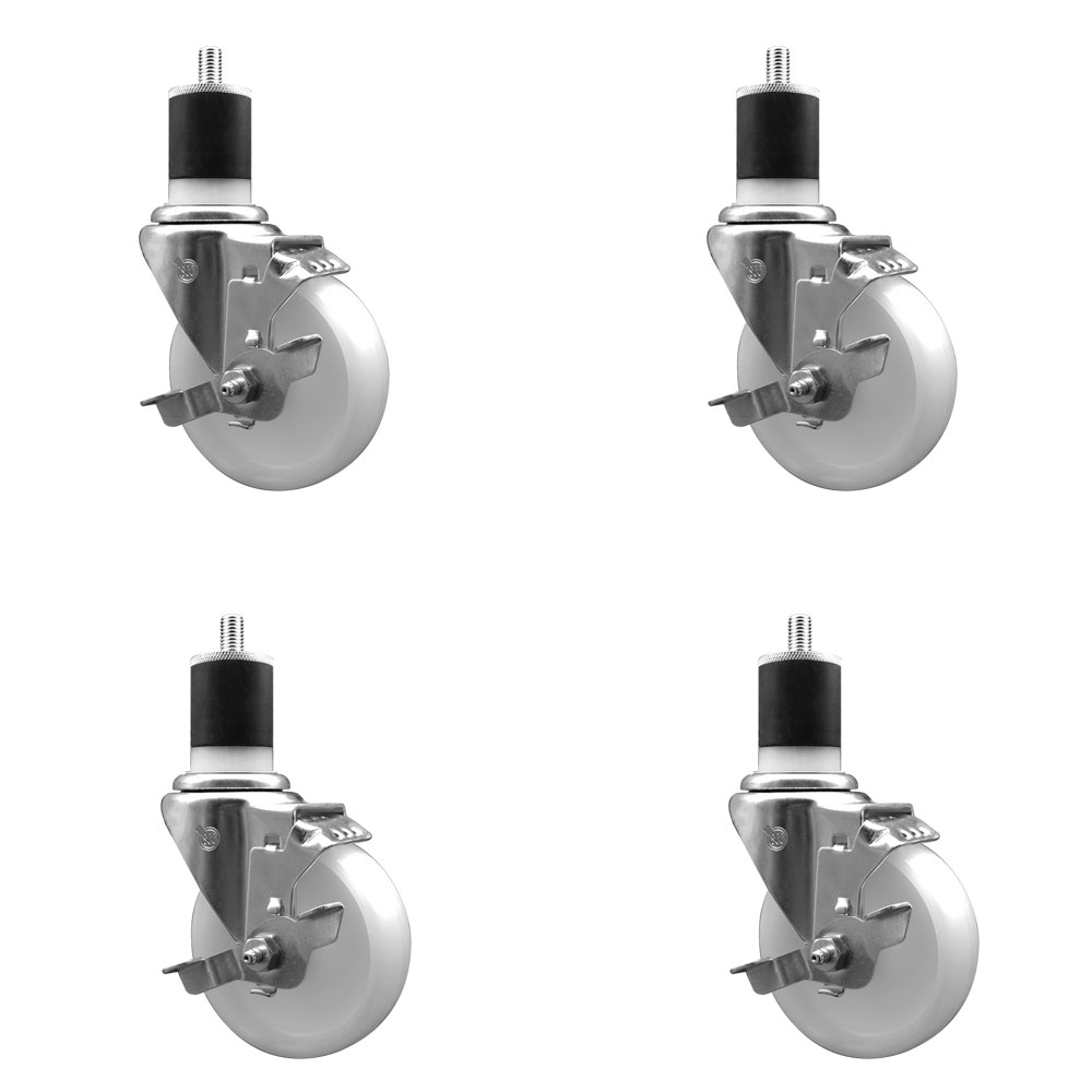 Nylon Swivel Expanding Stem Caster Set of 4 with 4 Inch White Wheel and 1-7/8" Stems - Includes 4 Swivel with Top Lock Brakes - 1200 lbs. Total Capacity - Service Caster Brand — photo 1