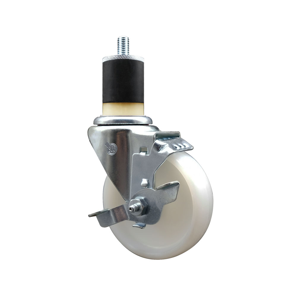 Stainless Steel Nylon Expanding Stem Swivel Caster with 4 Inch White Wheel and 1-7/8" Stem & Top Locking Brake - 300 lbs. Capacity Per Caster - Service Caster Brand — photo 1