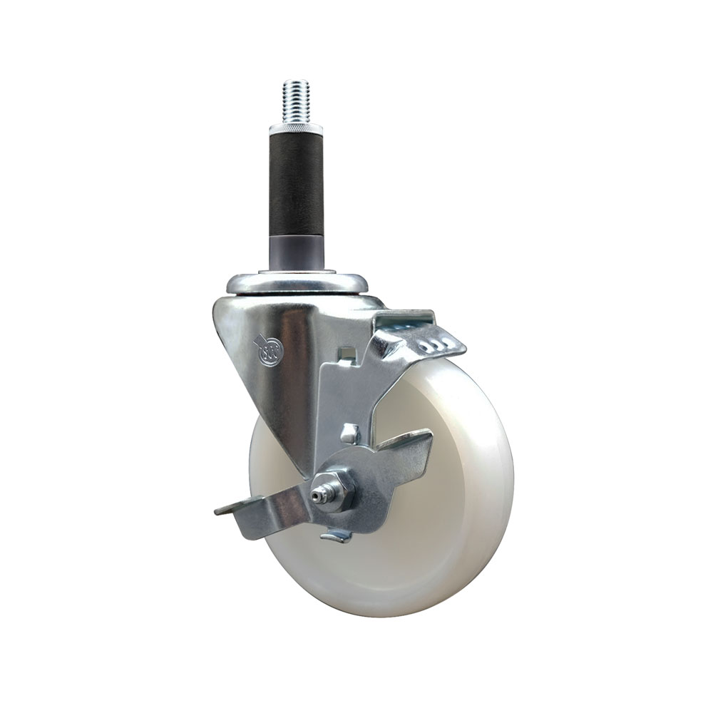 Nylon Expanding Stem Swivel Caster with 4 Inch White Wheel and 1" Stem & Top Locking Brake - 300 lbs. Capacity Per Caster - Service Caster Brand — photo 1