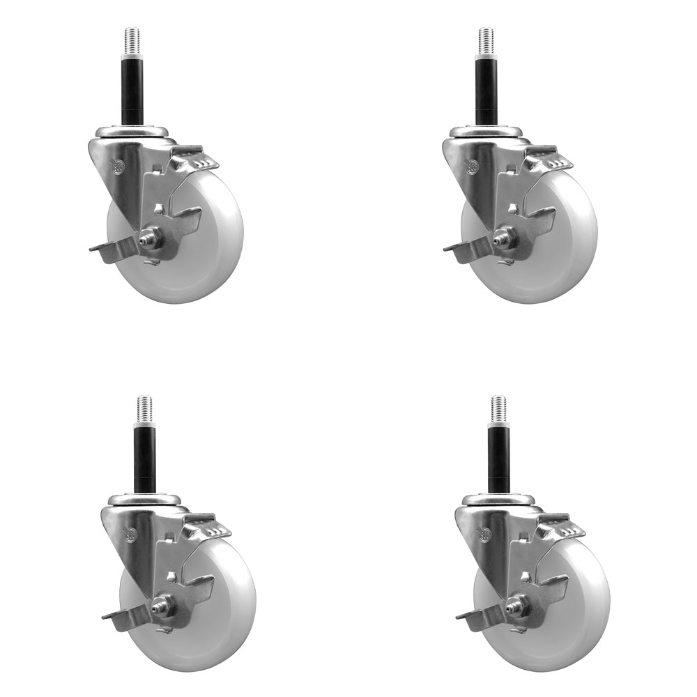 Nylon Swivel Expanding Stem Caster Set of 4 with 4 Inch White Wheel and 3/4" Stems - Includes 4 Swivel with Top Lock Brakes - 1200 lbs. Total Capacity - Service Caster Brand — photo 1
