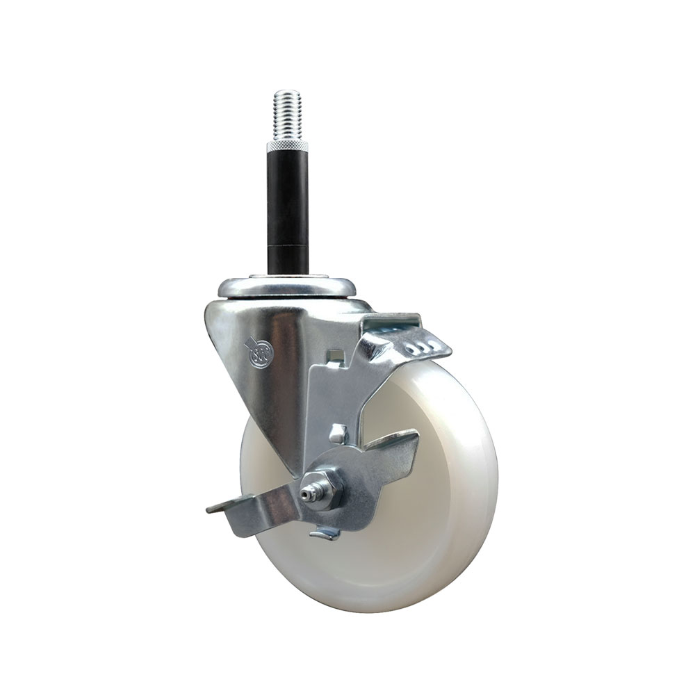 Stainless Steel Nylon Expanding Stem Swivel Caster with 4 Inch White Wheel and 3/4" Stem & Top Locking Brake - 300 lbs. Capacity Per Caster - Service Caster Brand — photo 1