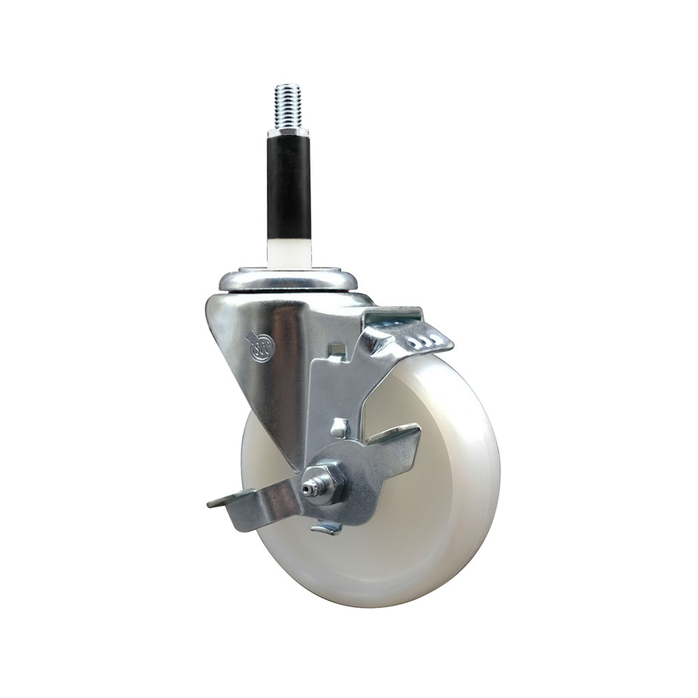 Nylon Expanding Stem Swivel Caster with 4 Inch White Wheel and 7/8" Stem & Top Locking Brake - 300 lbs. Capacity Per Caster - Service Caster Brand — photo 1