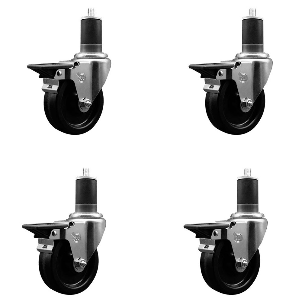 Phenolic Swivel Expanding Stem Caster Set of 4 with Roller Bearings - 4" x 1.25" Black Wheels and 1-5/8" Stems - Includes 4 with Posi Lock Brakes - 1200 lbs Total Capacity - Service Caster Brand — photo 1