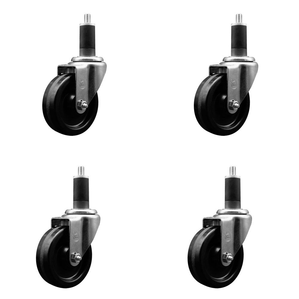 Phenolic Swivel Expanding Stem Caster Set of 4 with Roller Bearings - 4" x 1.25" Black Wheels and 1-1/4" Stems - Includes 4 Swivel - 1200 lbs Total Capacity - Service Caster Brand — photo 1
