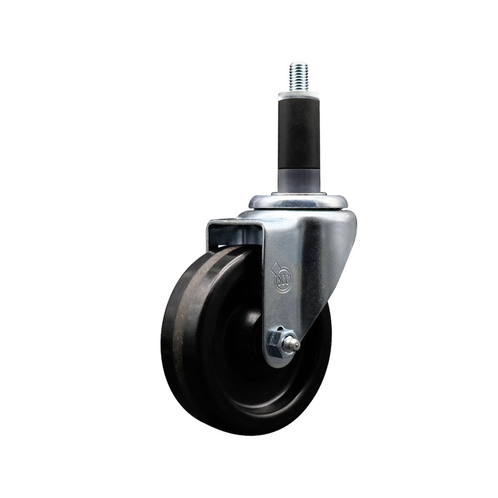 Phenolic Swivel Expanding Stem Swivel Caster with 4 Inch Black Wheel and 1-1/8" Stem - 300 lbs. Capacity Per Caster - Service Caster Brand — photo 1