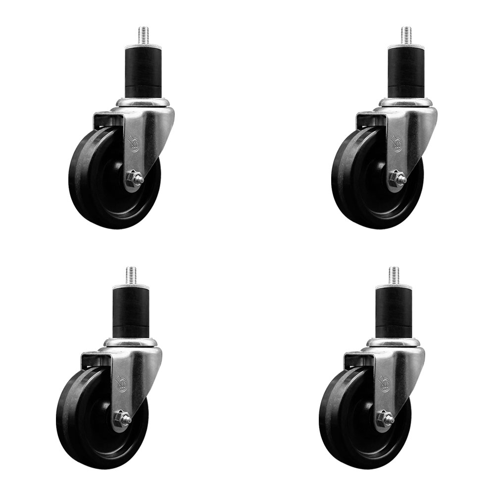 Phenolic Swivel Expanding Stem Caster Set of 4 with 4 Inch Black Wheels and 1-3/4" Stems - Includes 4 Swivel - 300 lbs. Capacity Per Caster - Service Caster Brand — photo 1