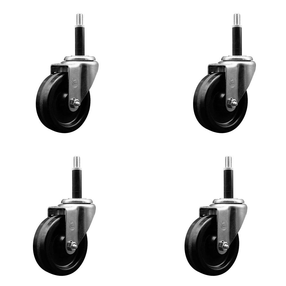 Phenolic Swivel Expanding Stem Caster Set of 4 with Roller Bearings - 4" x 1.25" Black Wheels and 3/4" Stems - Includes 4 Swivel - 1200 lbs Total Capacity - Service Caster Brand — photo 1