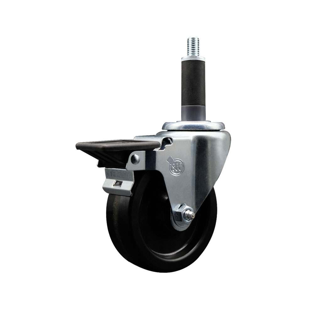 Phenolic Swivel Expanding Stem Caster w/Roller Bearing - 4" x 1.25" Black Wheel and 1" Stem & Posi Locking Brake - 300 lbs Capacity/Caster - Service Caster Brand — photo 1