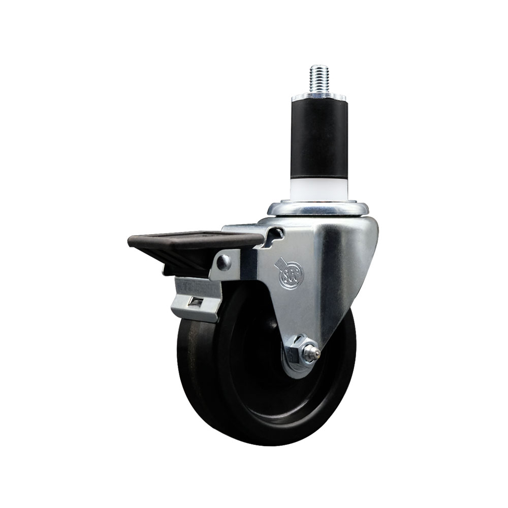 Phenolic Swivel Expanding Stem Swivel Caster with 4 Inch Black Wheel and 1-1/2" Stem & Posi Locking Brake - 300 lbs. Capacity Per Caster - Service Caster Brand — photo 1