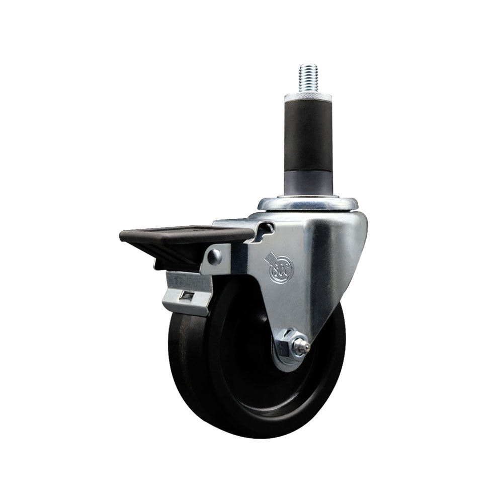Phenolic Swivel Expanding Stem Swivel Caster with 4 Inch Black Wheel and 1-1/4" Stem & Posi Locking Brake - 300 lbs. Capacity Per Caster - Service Caster Brand — photo 1