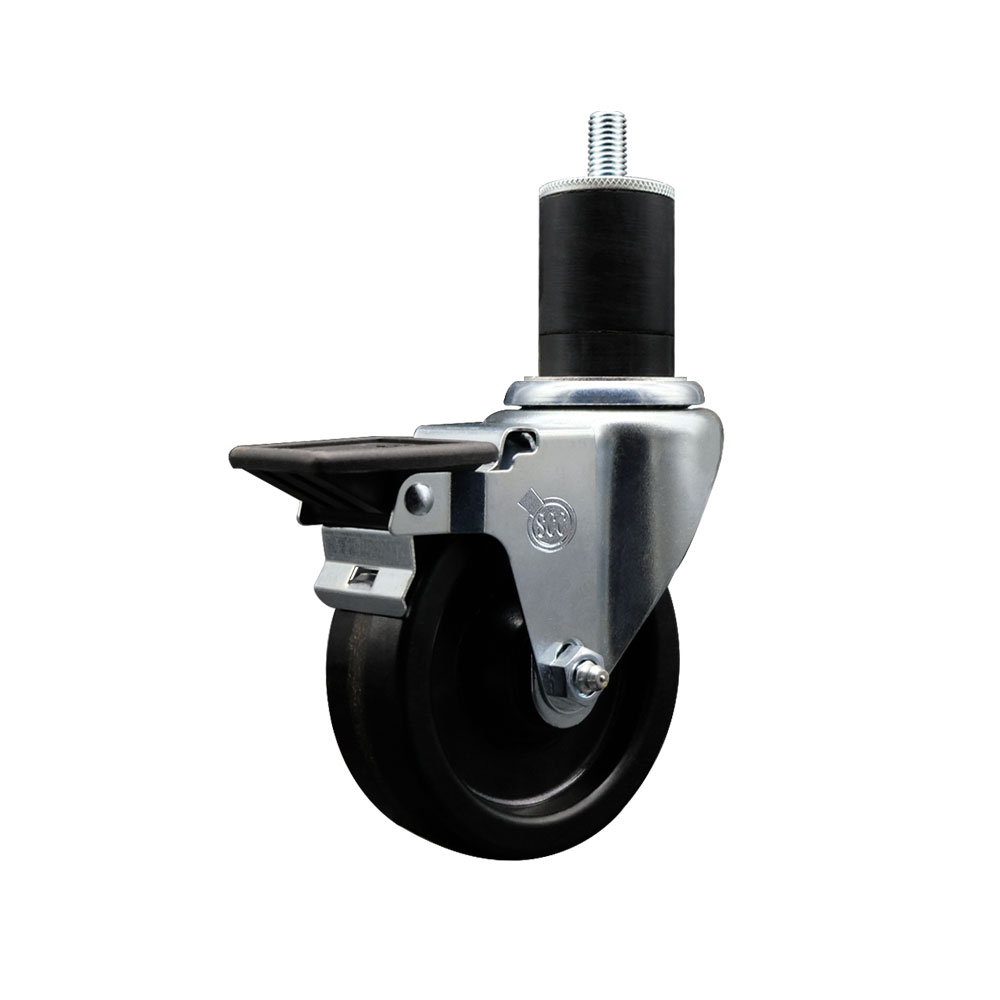 Phenolic Swivel Expanding Stem Swivel Caster with 4 Inch Black Wheel and 1-3/4" Stem & Posi Locking Brake - 300 lbs. Capacity Per Caster - Service Caster Brand — photo 1