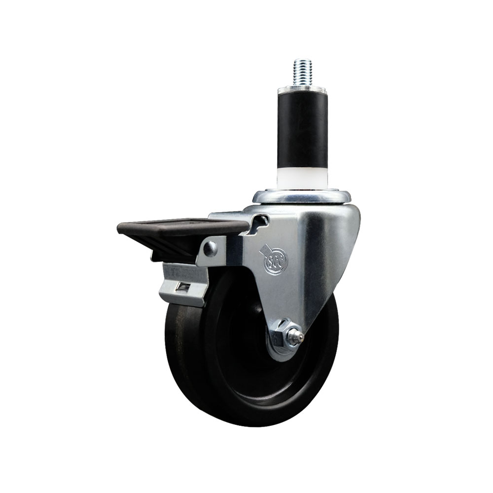 Phenolic Swivel Expanding Stem Swivel Caster with 4 Inch Black Wheel and 1-3/8" Stem & Posi Locking Brake - 300 lbs. Capacity Per Caster - Service Caster Brand — photo 1