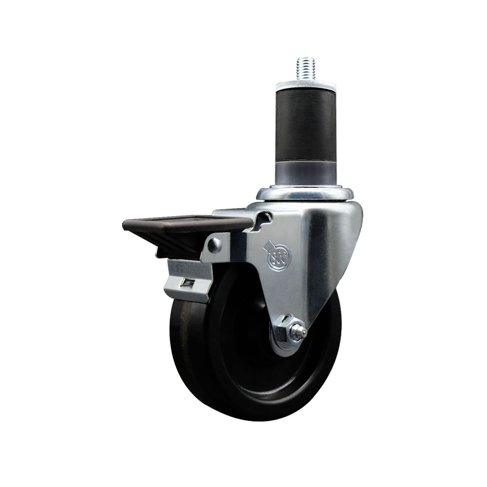 Phenolic Swivel Expanding Stem Caster w/Roller Bearing - 4" x 1.25" Black Wheel and 1-5/8" Stem & Posi Locking Brake - 300 lbs Capacity/Caster - Service Caster Brand — photo 1