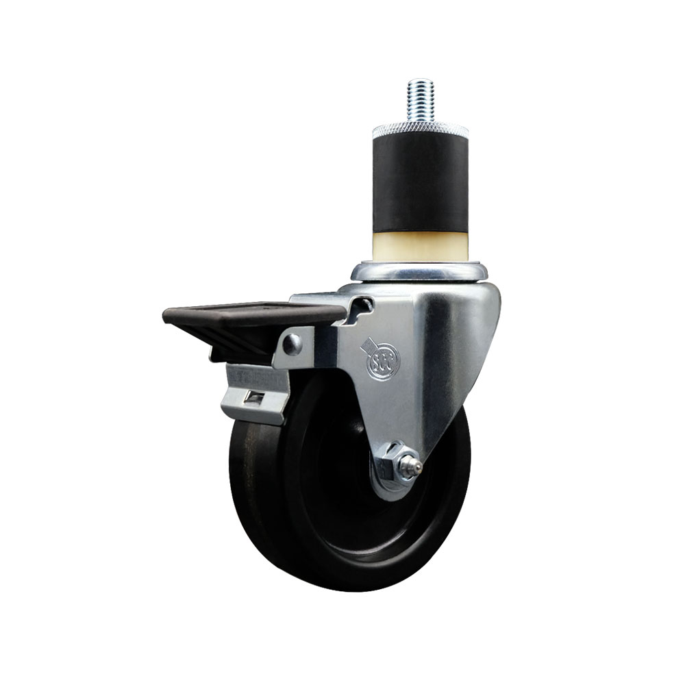 Phenolic Swivel Expanding Stem Swivel Caster with 4 Inch Black Wheel and 1-7/8" Stem & Posi Locking Brake - 300 lbs. Capacity Per Caster - Service Caster Brand — photo 1