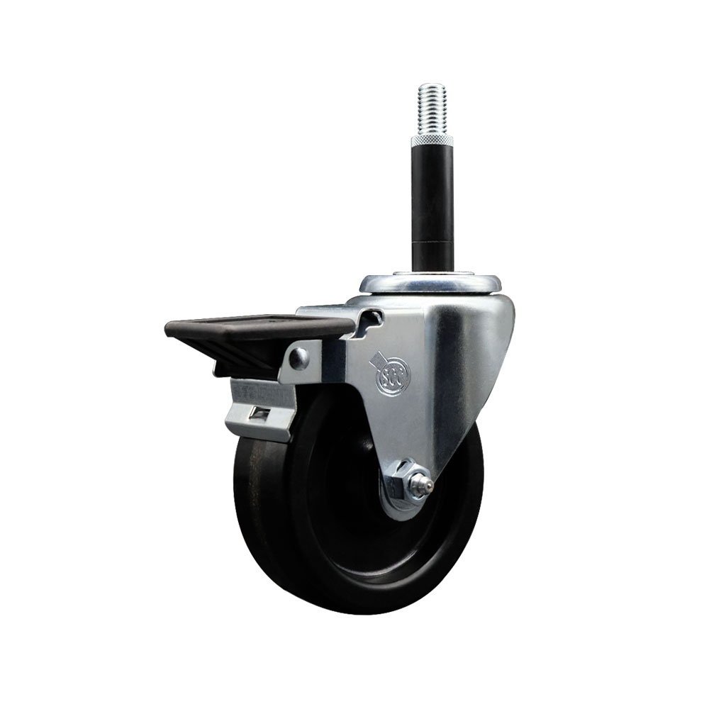 Phenolic Swivel Expanding Stem Caster w/Roller Bearing - 4" x 1.25" Black Wheel and 3/4" Stem & Posi Locking Brake - 300 lbs Capacity/Caster - Service Caster Brand — photo 1