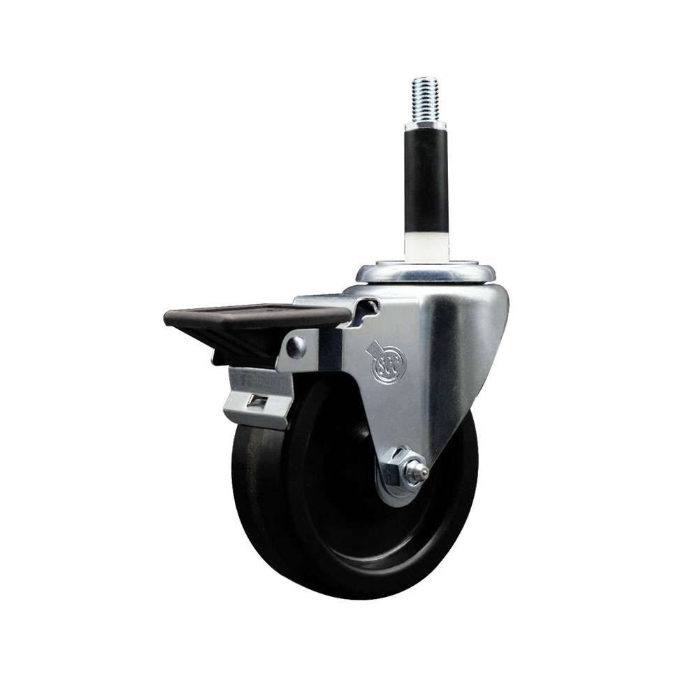 Phenolic Swivel Expanding Stem Swivel Caster with 4 Inch Black Wheel and 7/8" Stem & Posi Locking Brake - 300 lbs. Capacity Per Caster - Service Caster Brand — photo 1