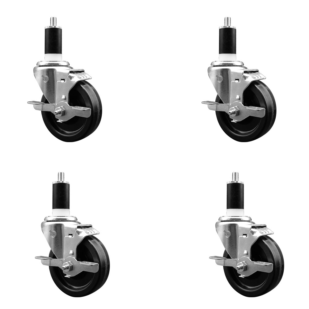 Phenolic Swivel Expanding Stem Caster Set of 4 with Roller Bearings - 4" x 1.25" Black Wheels and 1-3/8" Stems - Includes 4 with Top Lock Brakes - 1200 lbs Total Capacity - Service Caster Brand — photo 1