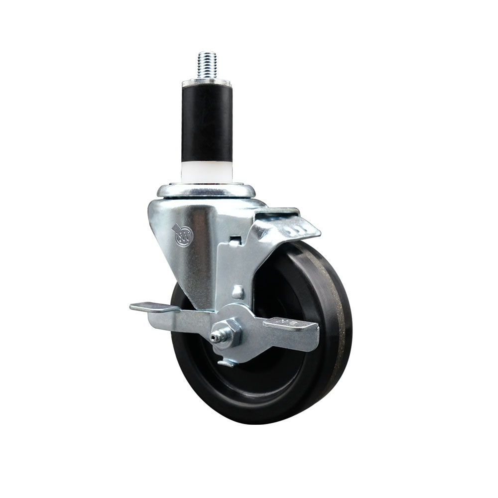 Phenolic Swivel Expanding Stem Caster w/Roller Bearing - 4" x 1.25" Black Wheel and 1-3/8" Stem & Top Locking Brake - 300 lbs Capacity/Caster - Service Caster Brand — photo 1