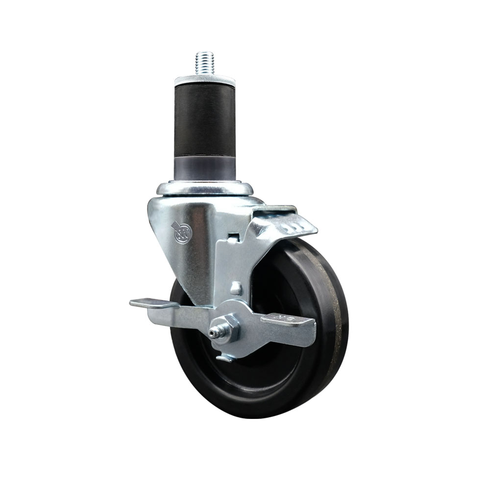 Phenolic Swivel Expanding Stem Caster w/Roller Bearing - 4" x 1.25" Black Wheel and 1-5/8" Stem & Top Locking Brake - 300 lbs Capacity/Caster - Service Caster Brand — photo 1