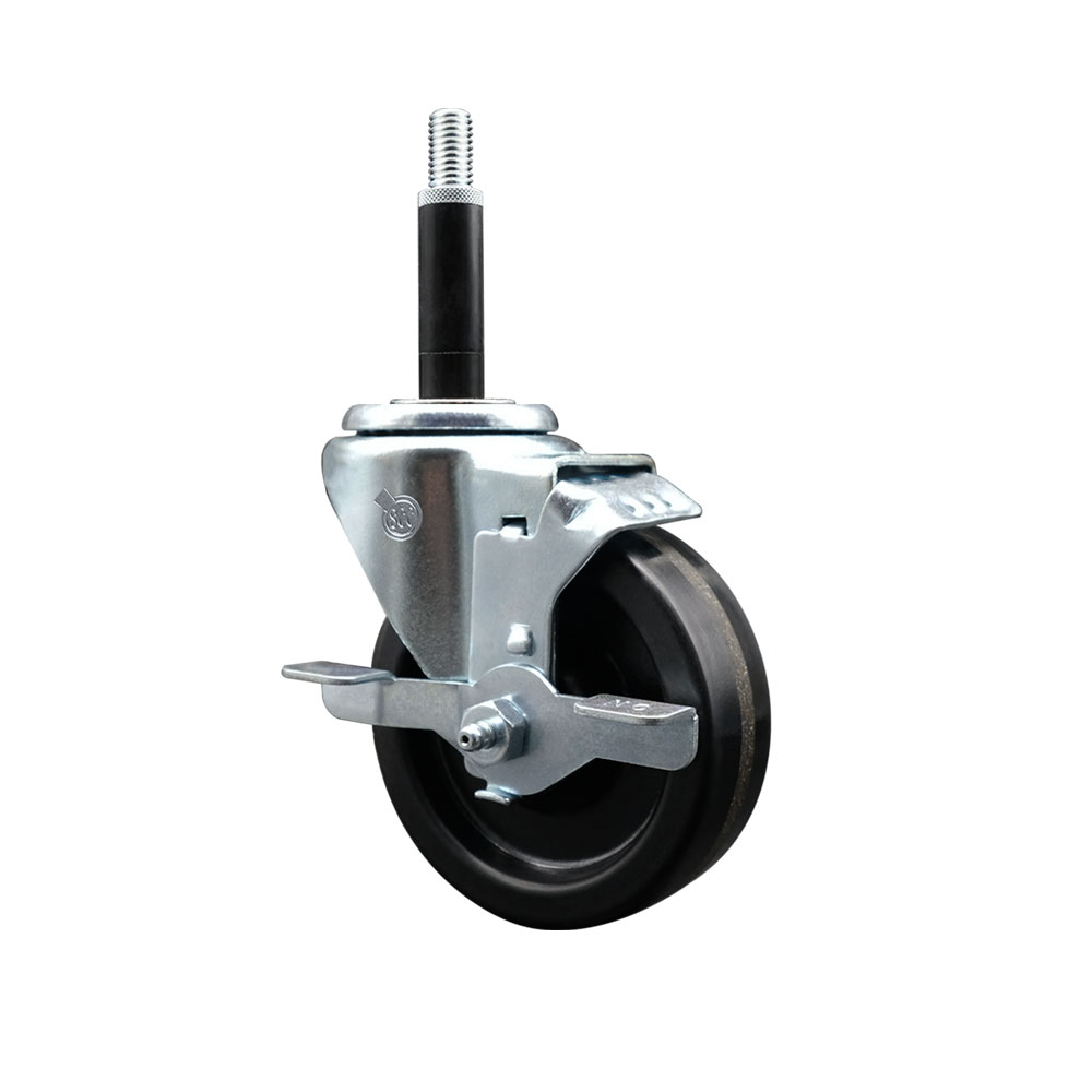Phenolic Swivel Expanding Stem Caster w/Roller Bearing - 4" x 1.25" Black Wheel and 3/4" Stem & Top Locking Brake - 300 lbs Capacity/Caster - Service Caster Brand — photo 1