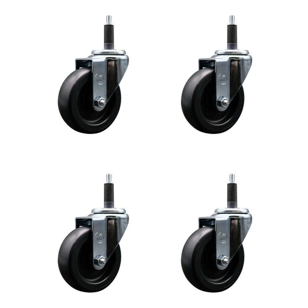 Polyolefin Swivel Expanding Stem Caster Wheels Set of 4 with 4 Inch Black Wheels and 1" Stems - Includes 4 Swivel - 1400 lbs. Total Capacity - Service Caster Brand — photo 1
