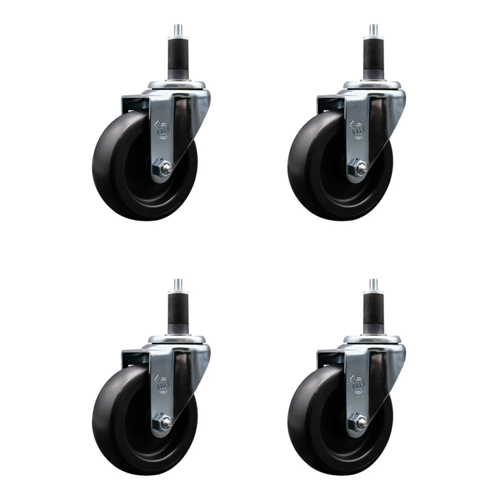 Polyolefin Swivel Expanding Stem Caster Wheels Set of 4 with 4 Inch Black Wheels and 1-1/4" Stems - Includes 4 Swivel - 1400 lbs. Total Capacity - Service Caster Brand — photo 1