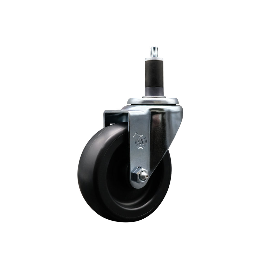 Polyolefin Expanding Stem Swivel Caster Wheel with 4 Inch Black Wheel and 1-1/4" Stem - 350 lbs. Capacity Per Caster - Service Caster Brand — photo 1