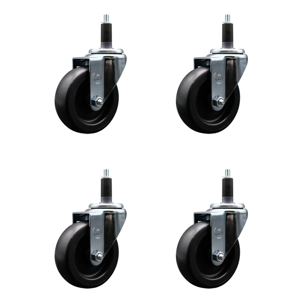 Polyolefin Swivel Expanding Stem Caster Wheels Set of 4 with 4 Inch Black Wheels and 1-1/8" Stems - Includes 4 Swivel - 1400 lbs. Total Capacity - Service Caster Brand — photo 1
