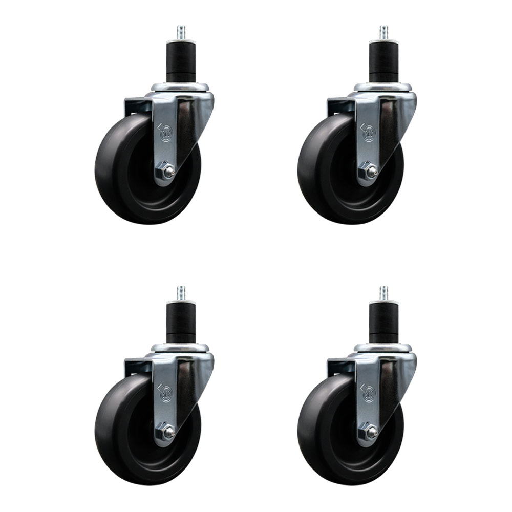 Polyolefin Swivel Expanding Stem Caster Wheels Set of 4 with 4 Inch Black Wheels and 1-3/4" Stems - Includes 4 Swivel - 1400 lbs. Total Capacity - Service Caster Brand — photo 1