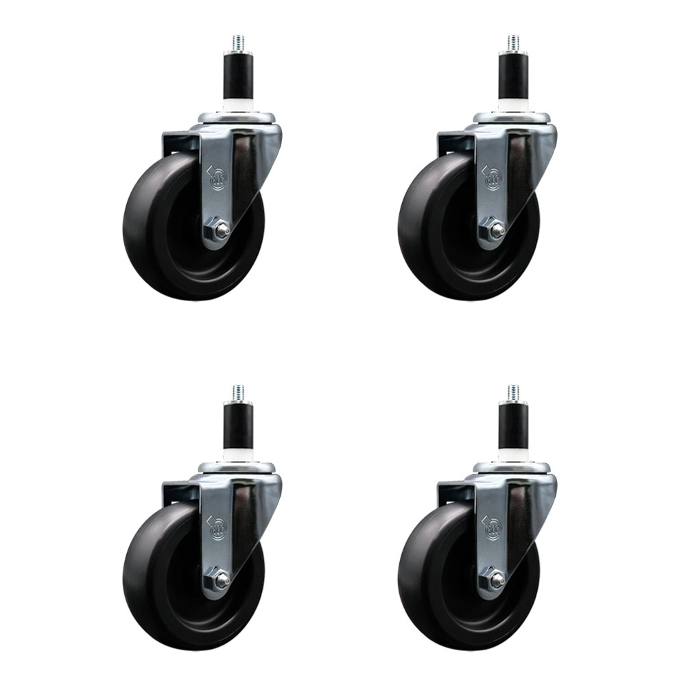 Polyolefin Swivel Expanding Stem Caster Wheels Set of 4 with 4 Inch Black Wheels and 1-3/8" Stems - Includes 4 Swivel - 1400 lbs. Total Capacity - Service Caster Brand — photo 1