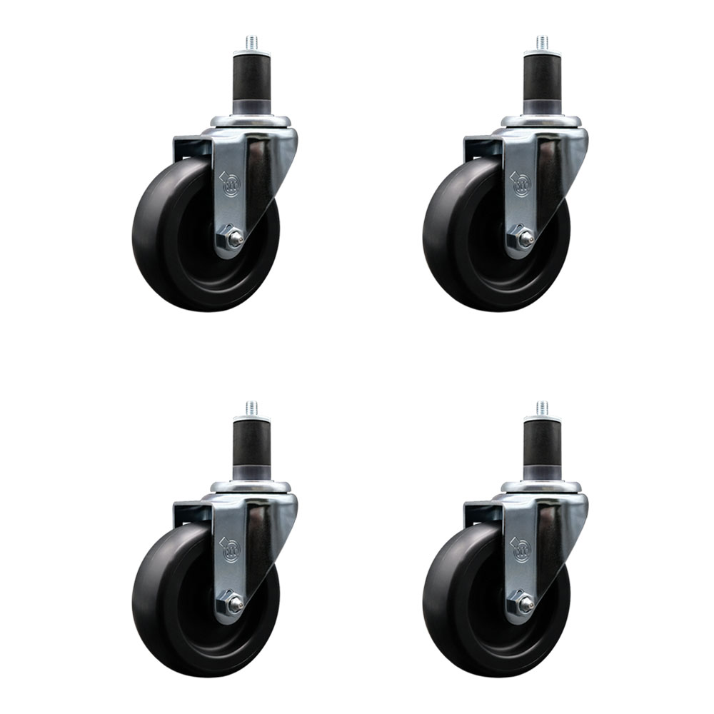 Polyolefin Swivel Expanding Stem Caster Wheels Set of 4 with 4 Inch Black Wheels and 1-5/8" Stems - Includes 4 Swivel - 1400 lbs. Total Capacity - Service Caster Brand — photo 1