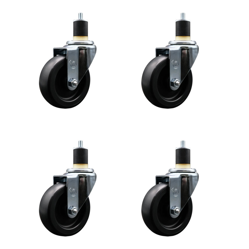 Polyolefin Swivel Expanding Stem Caster Wheels Set of 4 with 4 Inch Black Wheels and 1-7/8" Stems - Includes 4 Swivel - 1400 lbs. Total Capacity - Service Caster Brand — photo 1