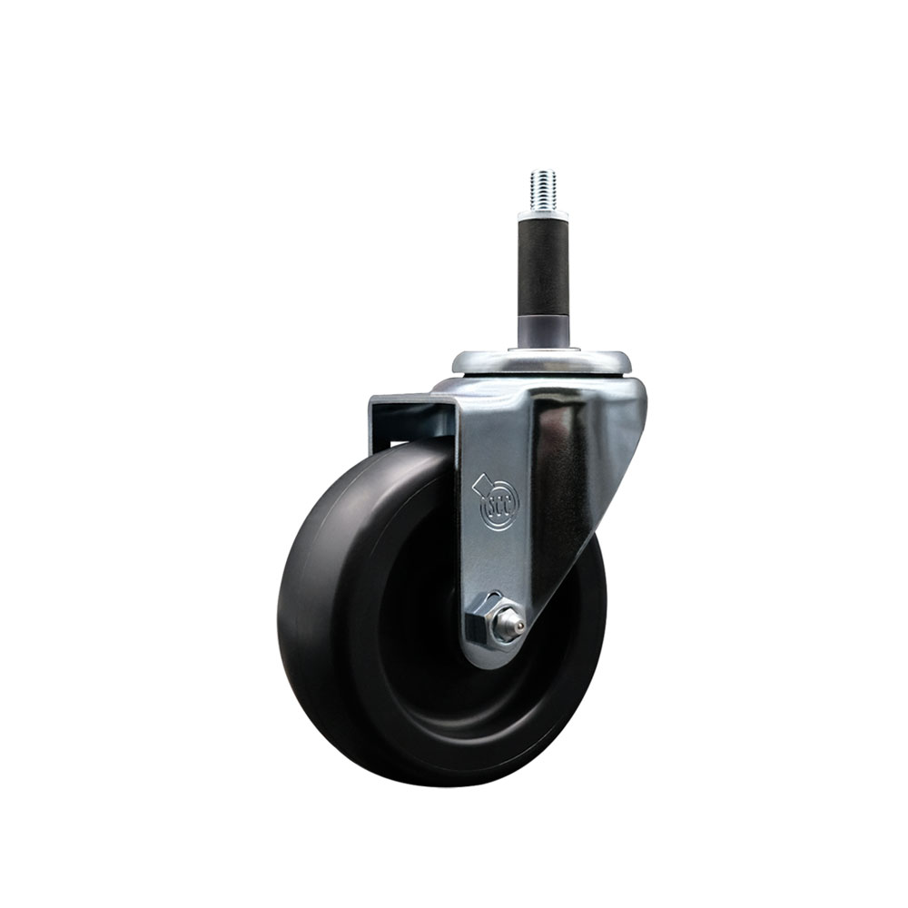 Polyolefin Expanding Stem Swivel Caster Wheel with 4 Inch Black Wheel and 1" Stem - 350 lbs. Capacity Per Caster - Service Caster Brand — photo 1
