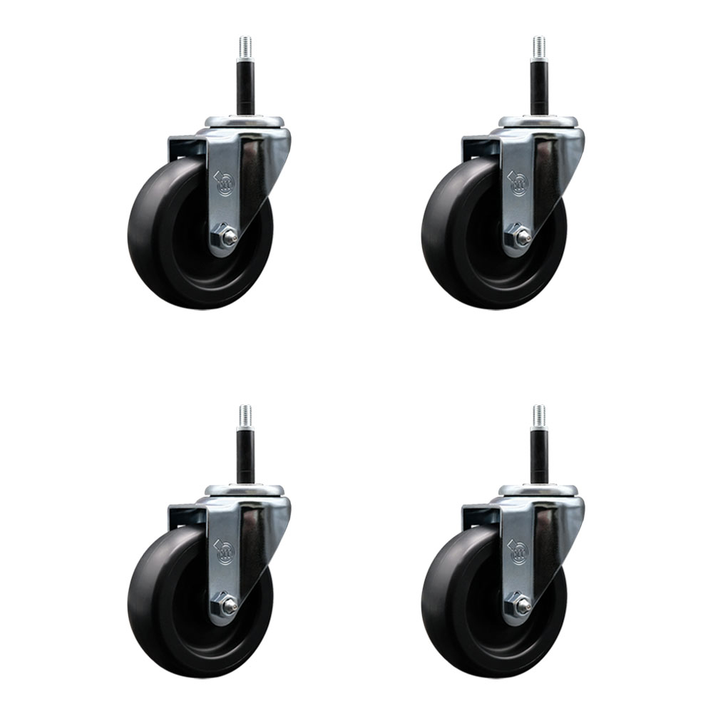 Polyolefin Swivel Expanding Stem Caster Wheels Set of 4 with 4 Inch Black Wheels and 3/4" Stems - Includes 4 Swivel - 1400 lbs. Total Capacity - Service Caster Brand — photo 1
