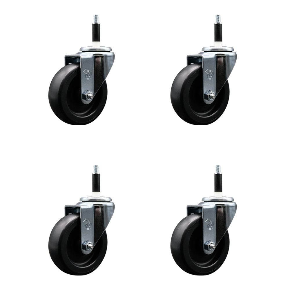Polyolefin Swivel Expanding Stem Caster Wheels Set of 4 with 4 Inch Black Wheels and 7/8" Stems - Includes 4 Swivel - 1400 lbs. Total Capacity - Service Caster Brand — photo 1