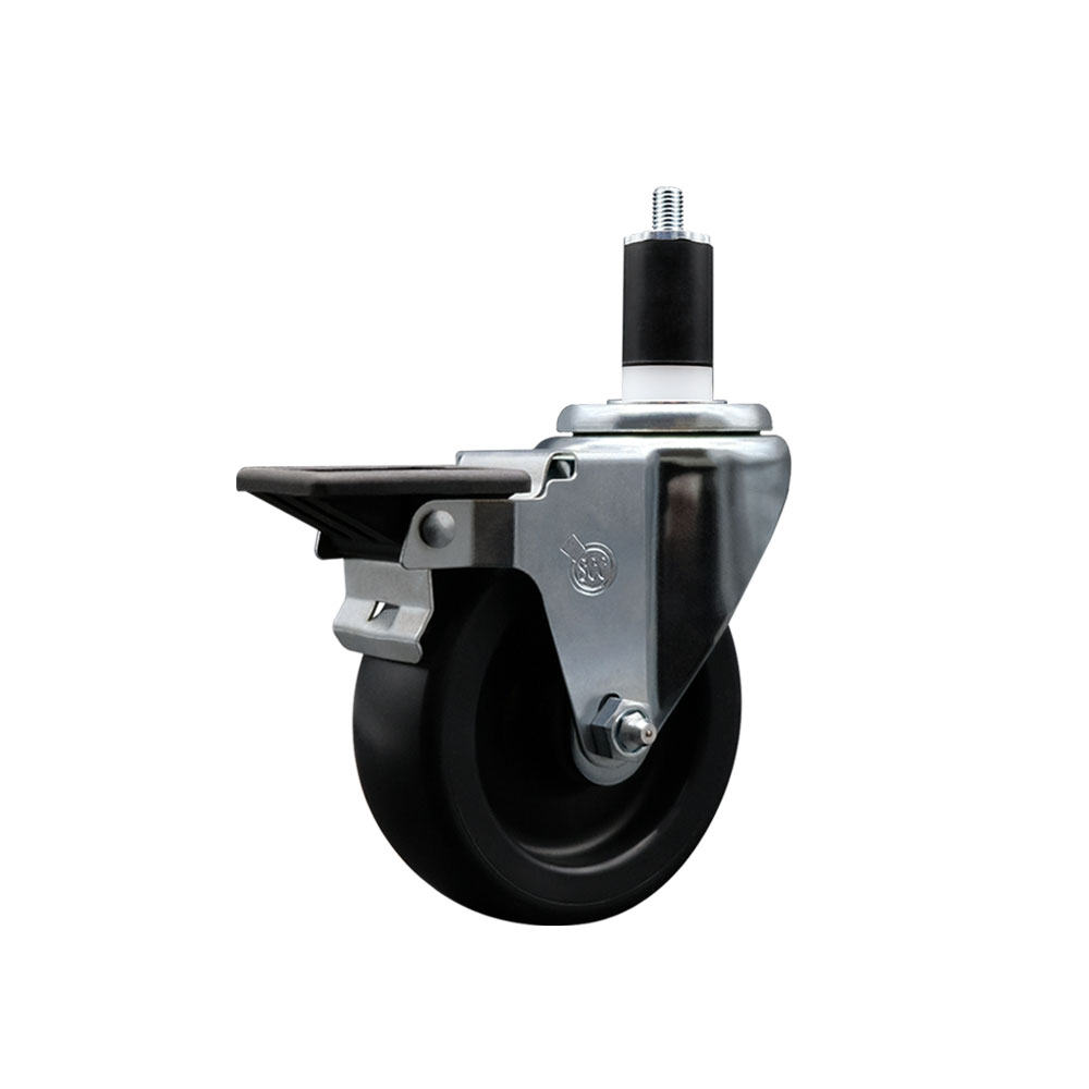 Polyolefin Expanding Stem Swivel Caster Wheel with 4 Inch Black Wheel and 1-1/2" Stem and Posi Lock Brake - 350 lbs. Capacity Per Caster - Service Caster Brand — photo 1