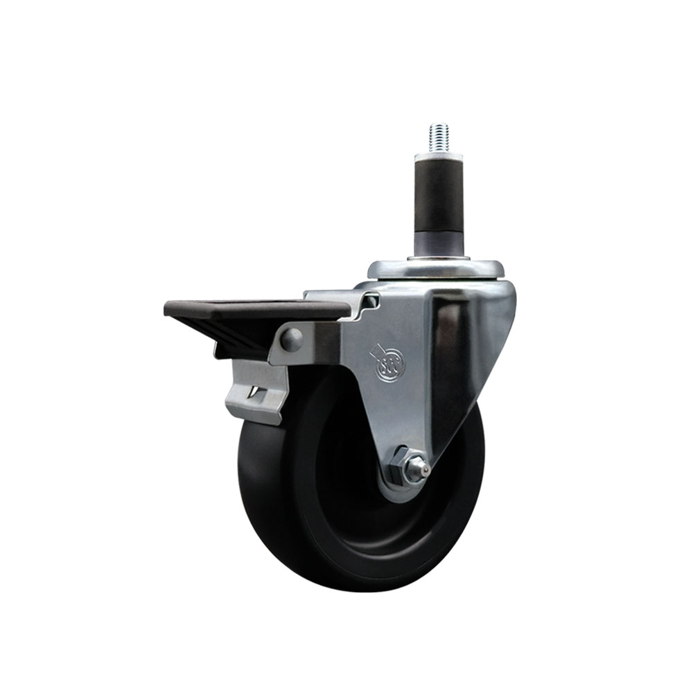 Polyolefin Expanding Stem Swivel Caster Wheel with 4 Inch Black Wheel and 1-1/4" Stem and Posi Lock Brake - 350 lbs. Capacity Per Caster - Service Caster Brand — photo 1