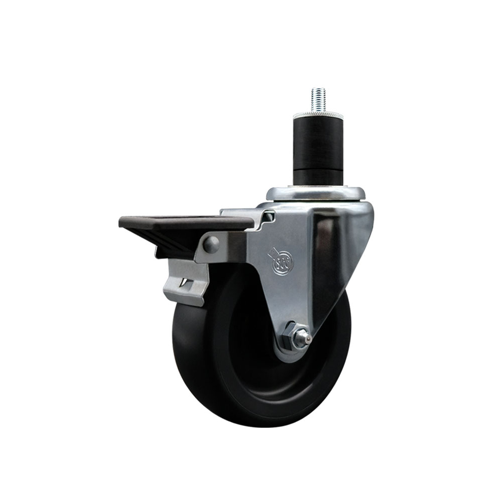 Polyolefin Expanding Stem Swivel Caster Wheel with 4 Inch Black Wheel and 1-3/4" Stem and Posi Lock Brake - 350 lbs. Capacity Per Caster - Service Caster Brand — photo 1