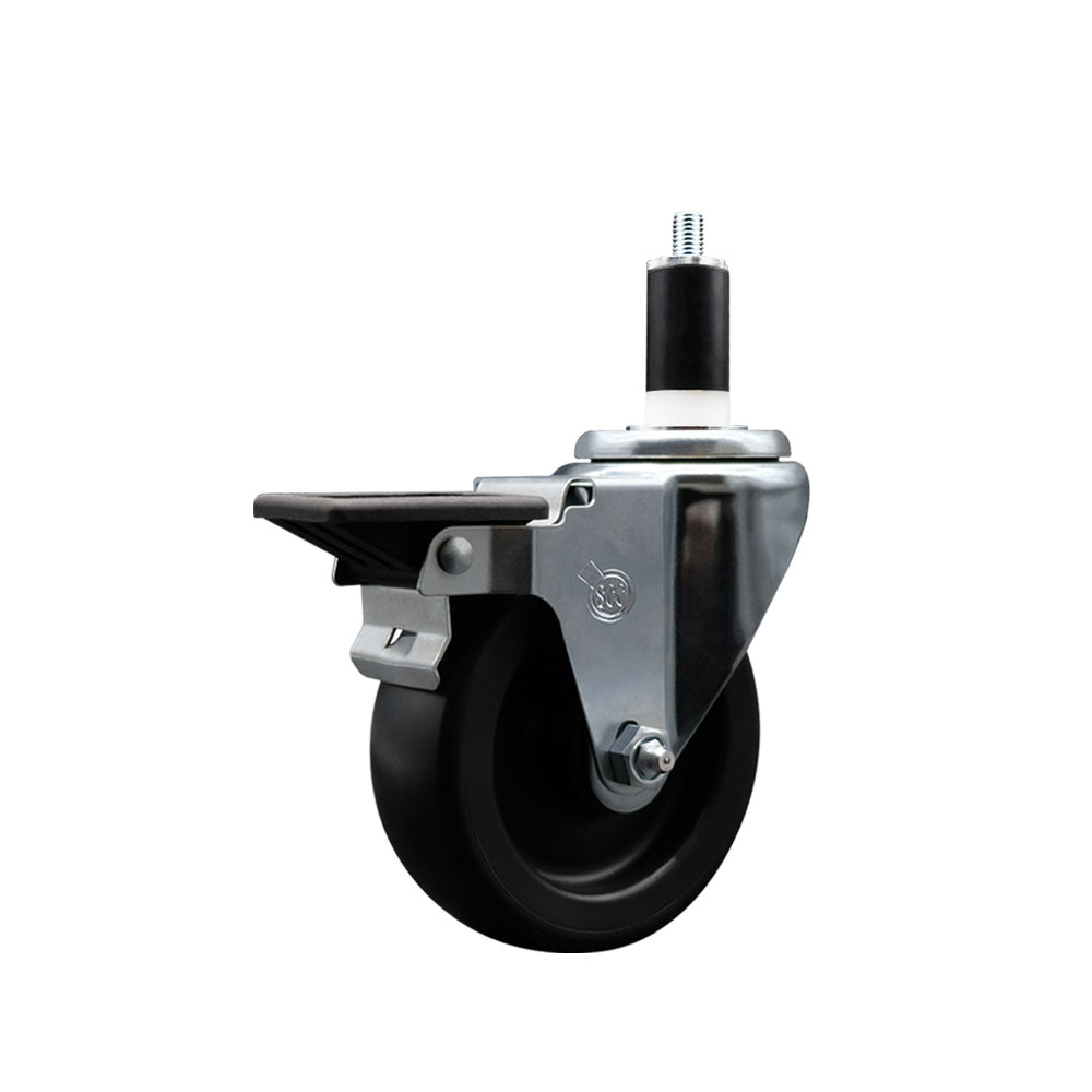 Polyolefin Expanding Stem Swivel Caster Wheel with 4 Inch Black Wheel and 1-3/8" Stem and Posi Lock Brake - 350 lbs. Capacity Per Caster - Service Caster Brand — photo 1