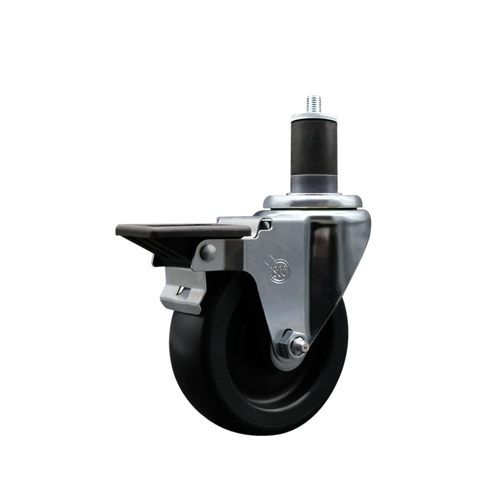 Polyolefin Expanding Stem Swivel Caster Wheel with 4 Inch Black Wheel and 1-5/8" Stem and Posi Lock Brake - 350 lbs. Capacity Per Caster - Service Caster Brand — photo 1