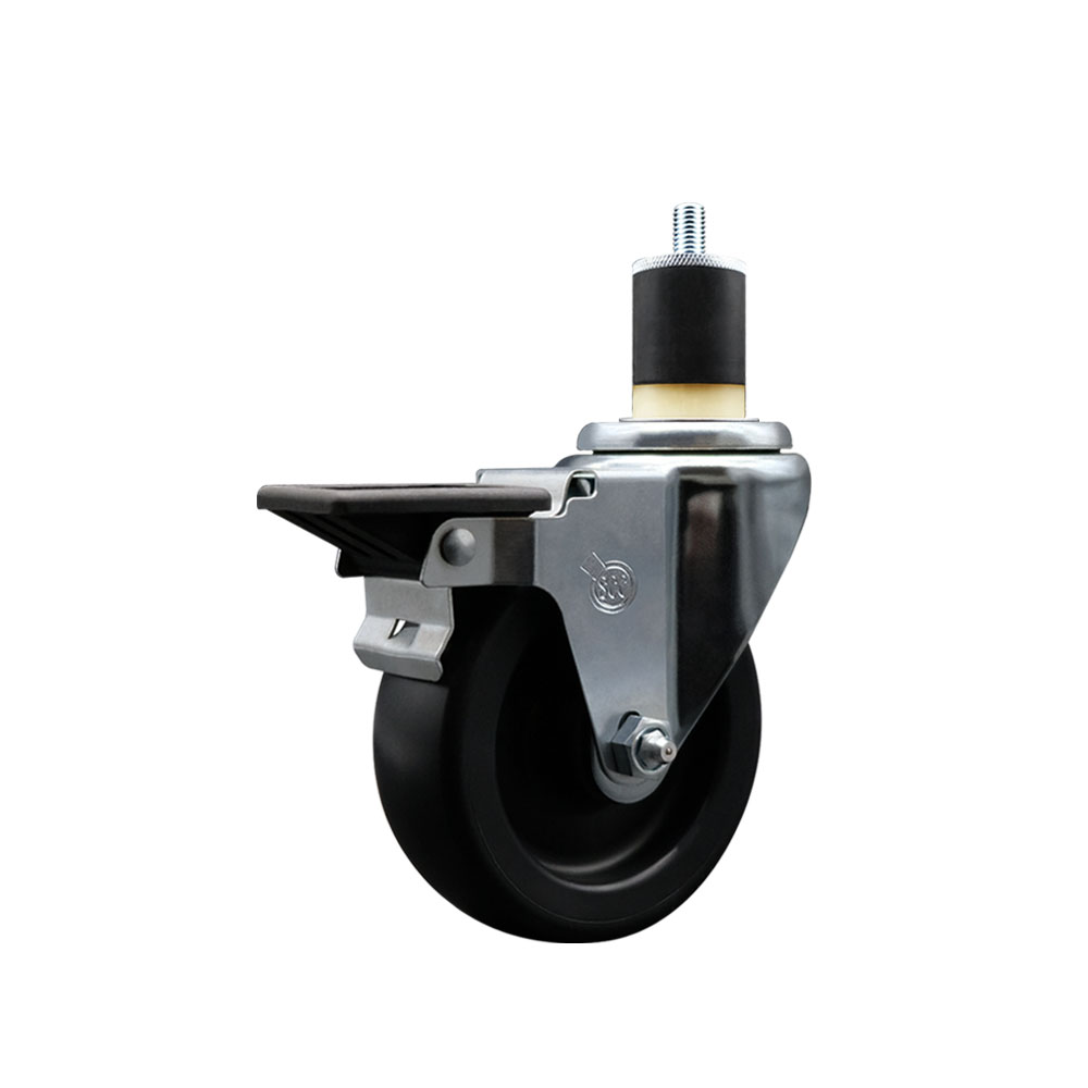 Polyolefin Expanding Stem Swivel Caster Wheel with 4 Inch Black Wheel and 1-7/8" Stem and Posi Lock Brake - 350 lbs. Capacity Per Caster - Service Caster Brand — photo 1