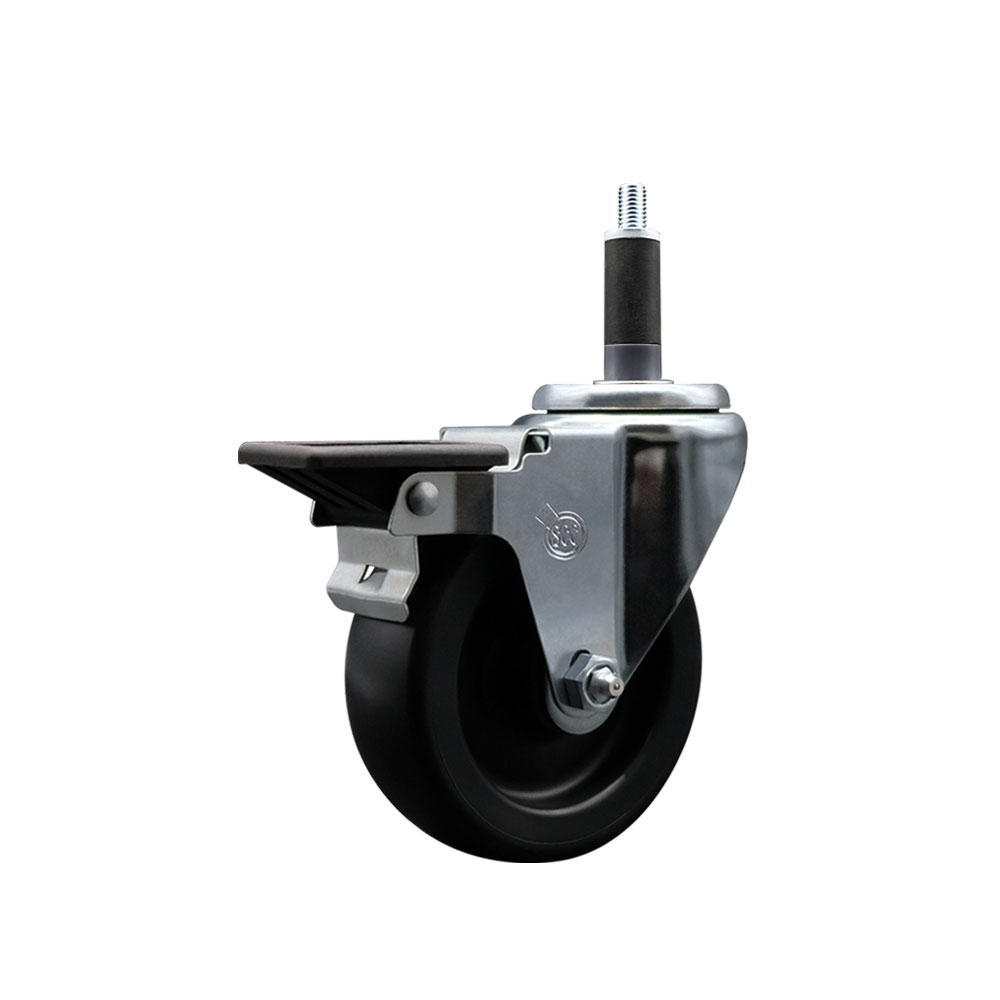Polyolefin Expanding Stem Swivel Caster Wheel with 4 Inch Black Wheel and 1" Stem and Posi Lock Brake - 350 lbs. Capacity Per Caster - Service Caster Brand — photo 1