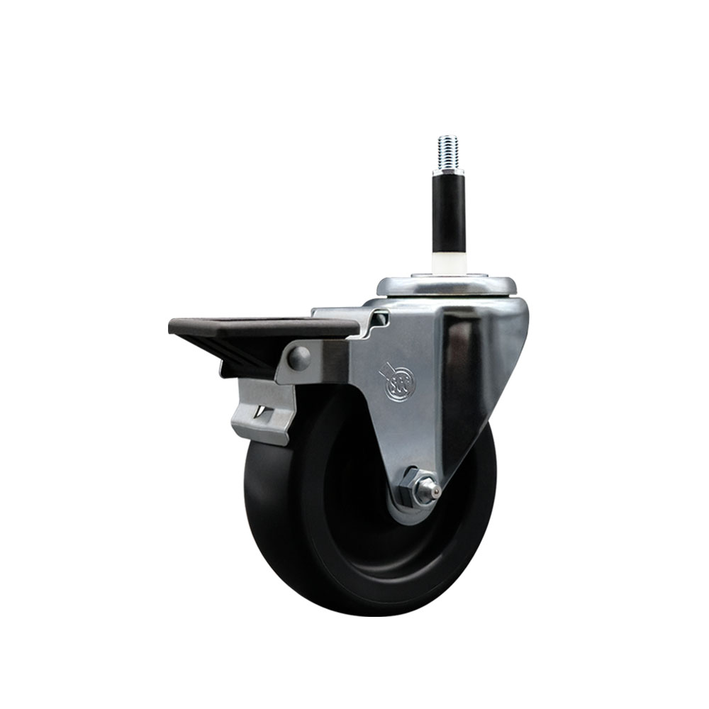 Polyolefin Expanding Stem Swivel Caster Wheel with 4 Inch Black Wheel and 7/8" Stem and Posi Lock Brake - 350 lbs. Capacity Per Caster - Service Caster Brand — photo 1