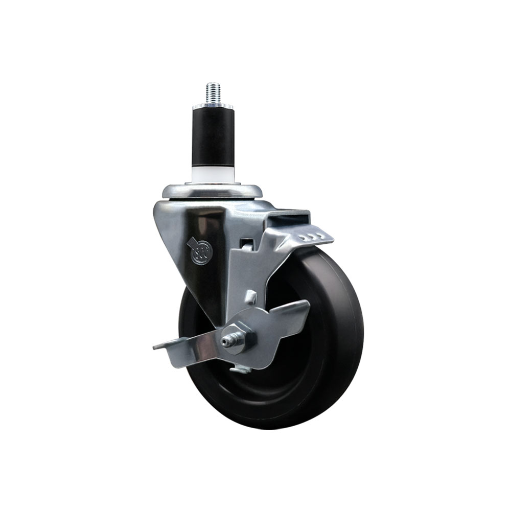 Polyolefin Expanding Stem Swivel Caster Wheel with 4 Inch Black Wheel and 1-1/2" Stem and Top Lock Brake - 350 lbs. Capacity Per Caster - Service Caster Brand — photo 1