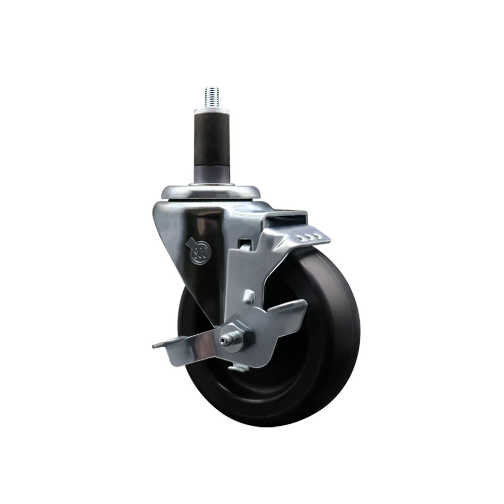 Polyolefin Expanding Stem Swivel Caster Wheel with 4 Inch Black Wheel and 1-1/4" Stem and Top Lock Brake - 350 lbs. Capacity Per Caster - Service Caster Brand — photo 1