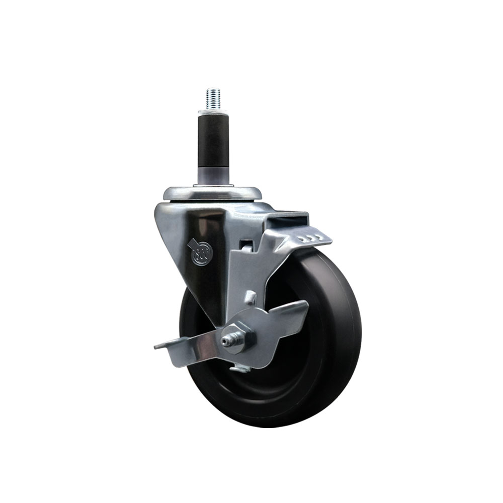 Polyolefin Expanding Stem Swivel Caster Wheel with 4 Inch Black Wheel and 1-1/8" Stem and Top Lock Brake - 350 lbs. Capacity Per Caster - Service Caster Brand — photo 1