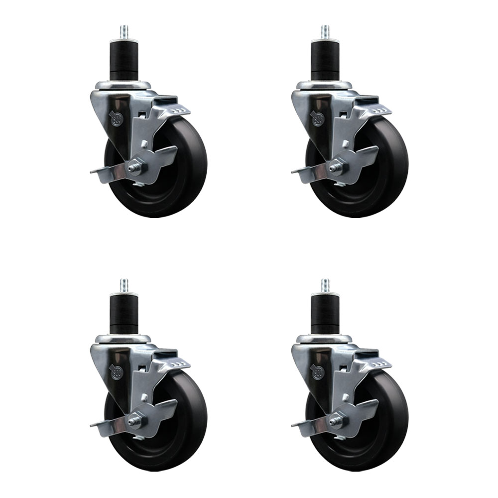 Polyolefin Swivel Expanding Stem Caster Wheels Set of 4 with 4 Inch Black Wheels and 1-3/4" Stems - Includes 4 Swivel with Top Lock Brakes - 1400 lbs. Total Capacity - Service Caster Brand — photo 1